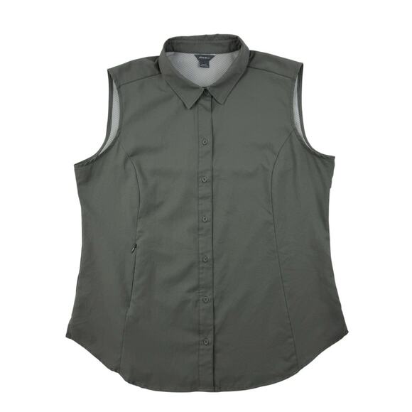 Eddie Bauer Tops - Eddie Bauer Sleeveless Tech Shirt Womens Large Olive Green Vented Fishing Garden